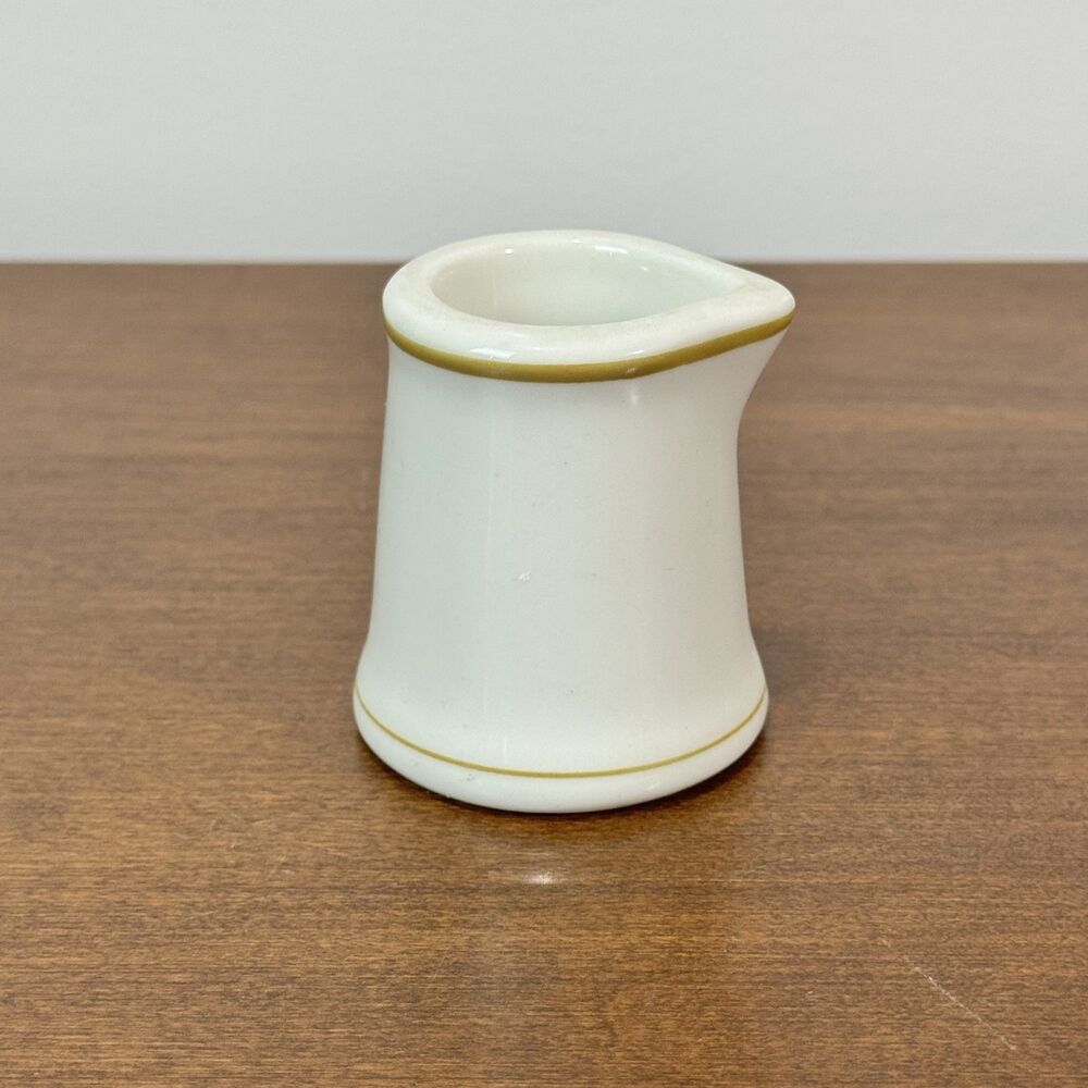 Small White Ceramic Creamer Pitcher Gold Trim Mini Milk Gravy Jug Tea Coffee